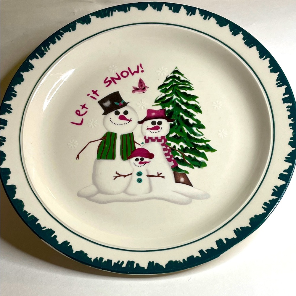 Vintage Atico Festive Snowman Plate with Green Trim